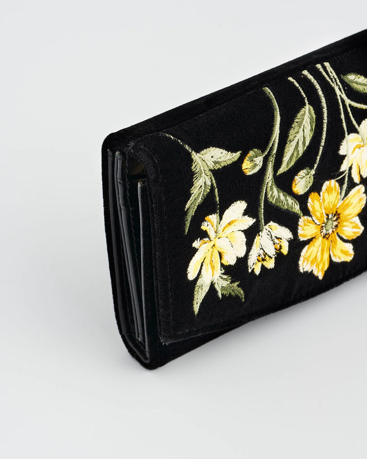 Fable Botanical Black Velvet Embroidered Purse