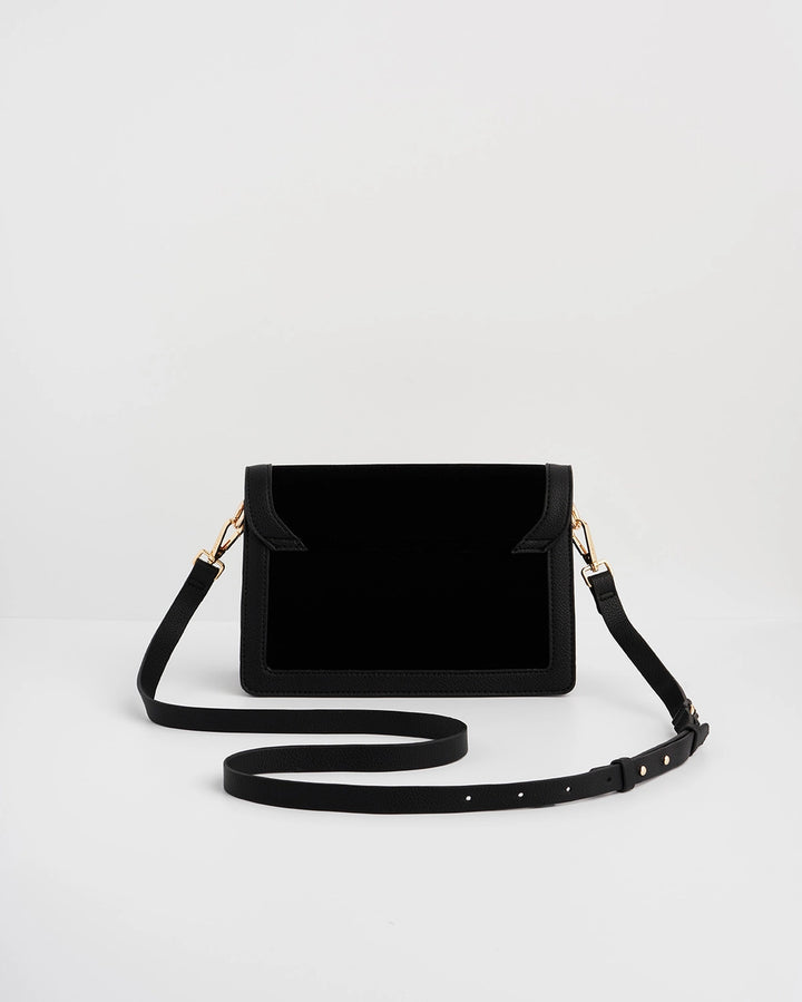 Fable Botanical Black Velvet Embroidered Foldover Bag
