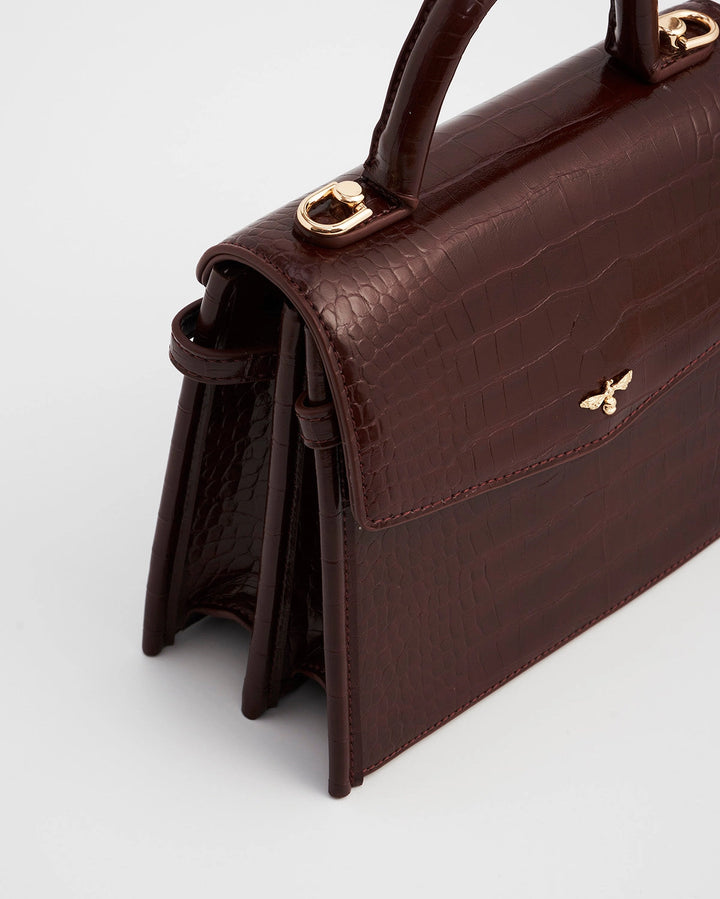 Eliza Small Top Handle Tote in Burgundy Croc