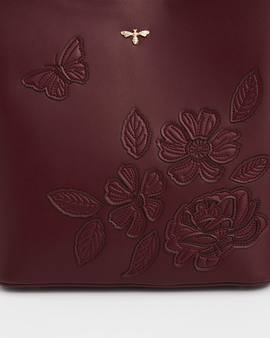 Floral Applique Margot Bucket Purse in Burgundy