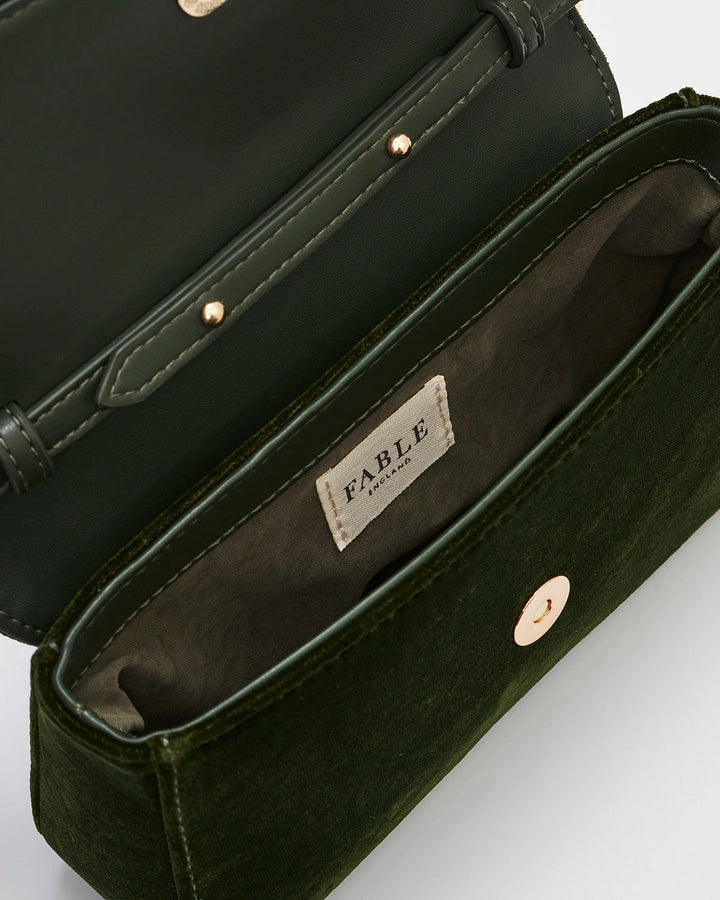 Sophia Wren Embroidered Clutch in Green Velvet