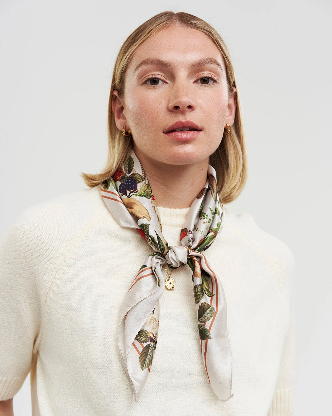 Orla Mushroom Small Square Scarf in Ivory