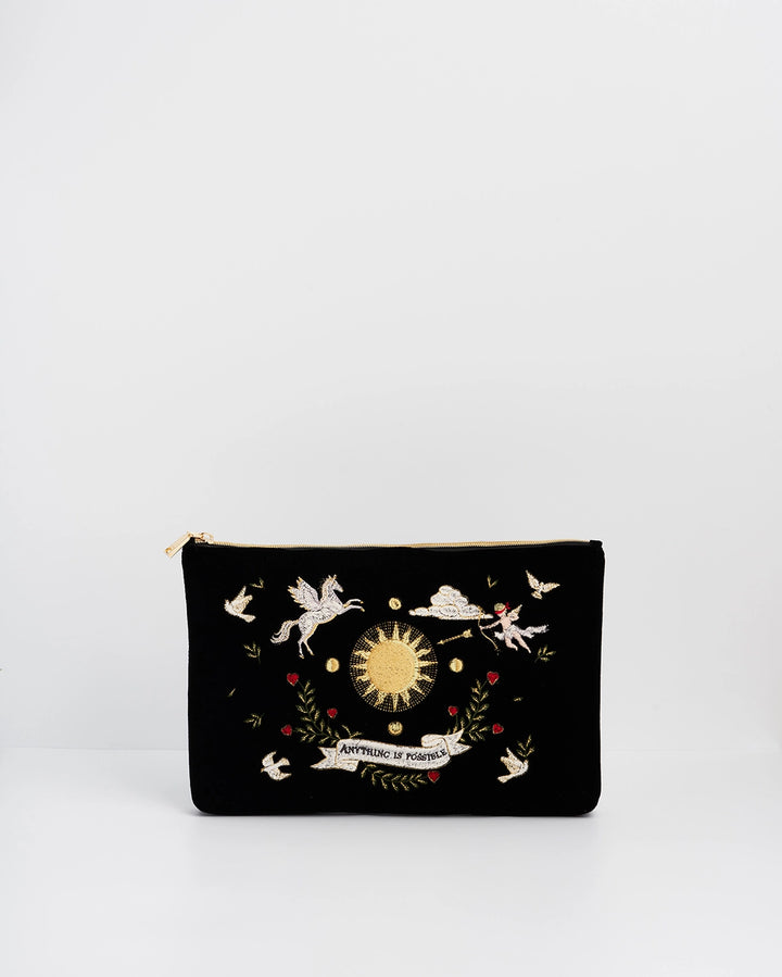 Fable Black Celestial Velvet Embroidered Pouch