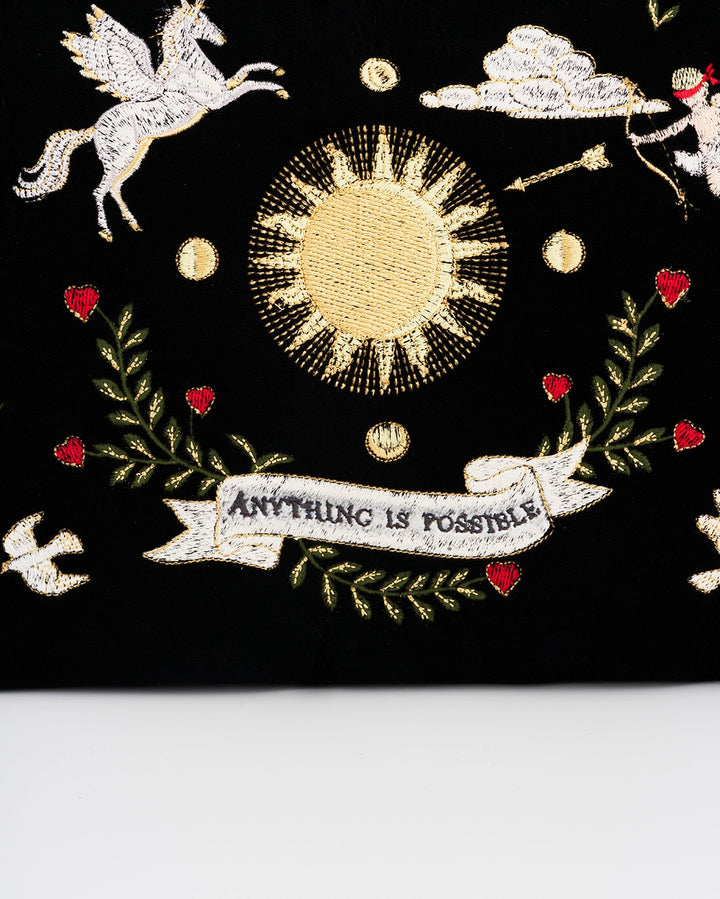 Fable Black Celestial Velvet Embroidered Pouch