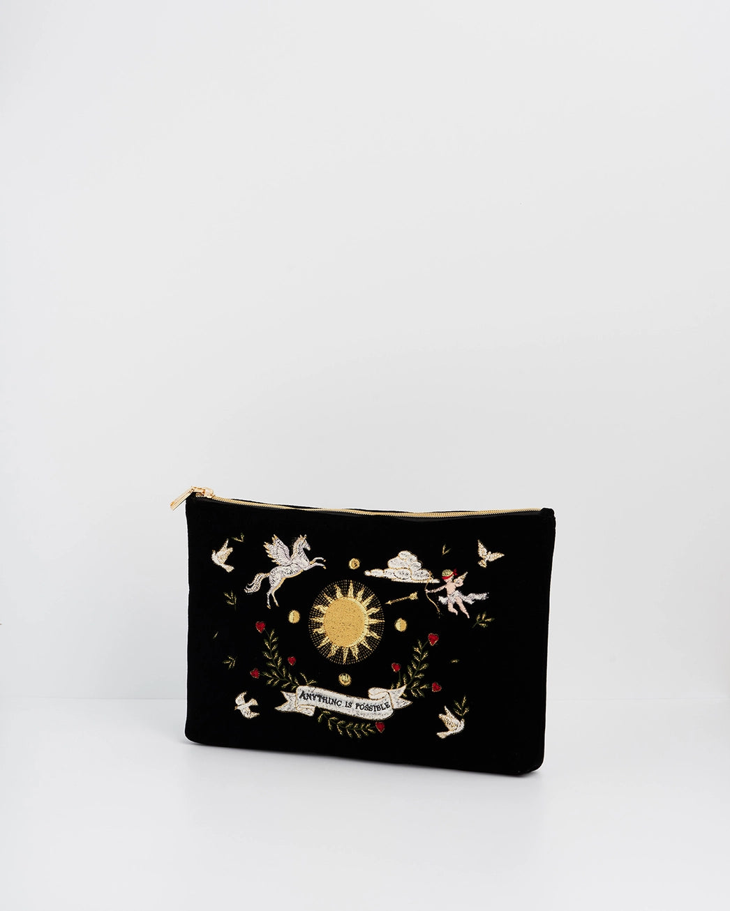 Fable Black Celestial Velvet Embroidered Pouch