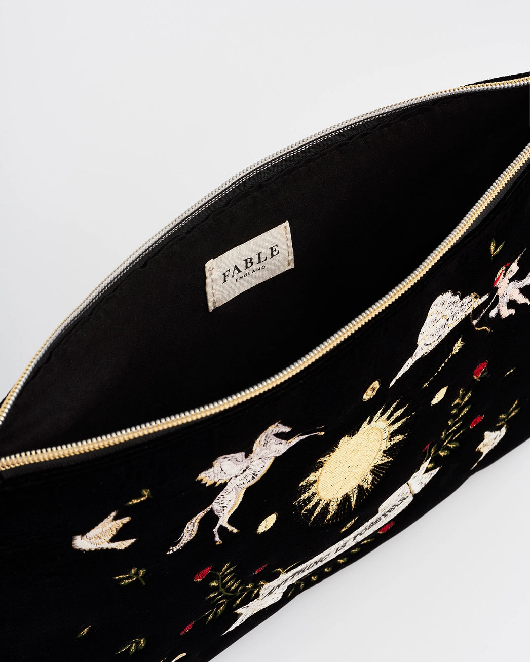 Fable Black Celestial Velvet Embroidered Pouch