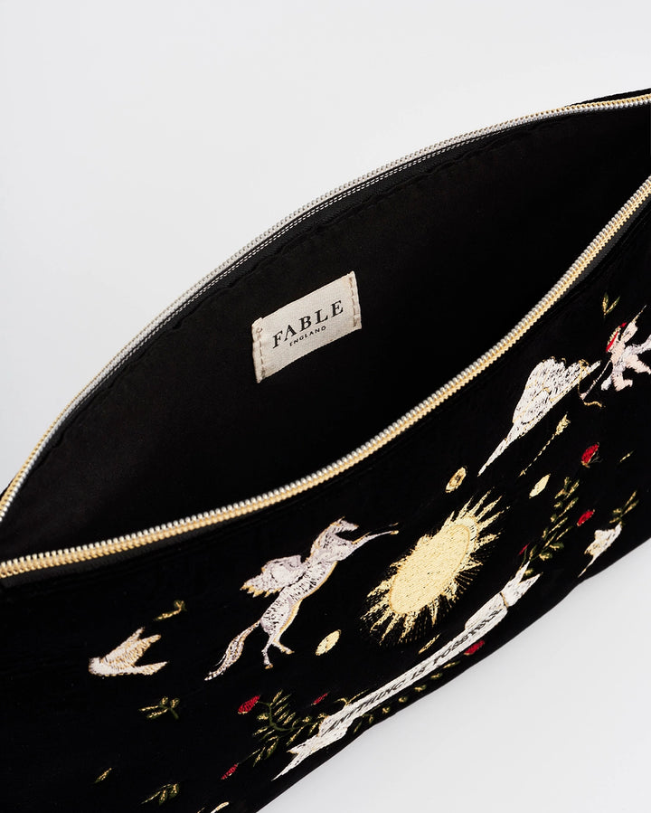 Fable Black Celestial Velvet Embroidered Pouch