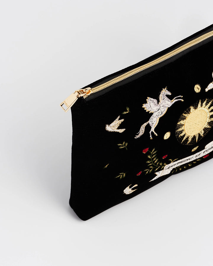 Fable Black Celestial Velvet Embroidered Pouch