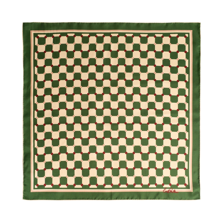 Checkerboard Silk Bandana Scarf - Green