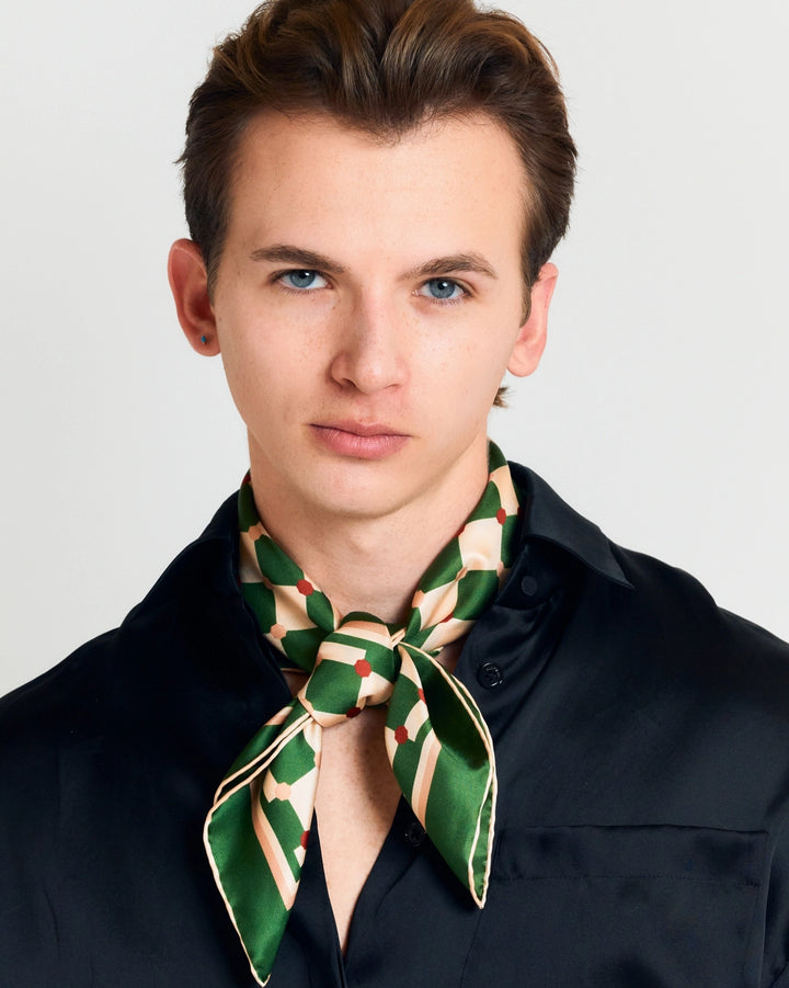 Checkerboard Silk Bandana Scarf - Green
