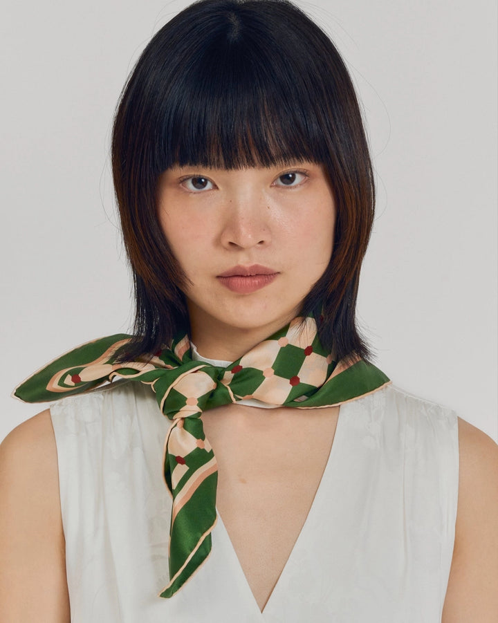 Checkerboard Silk Bandana Scarf - Green
