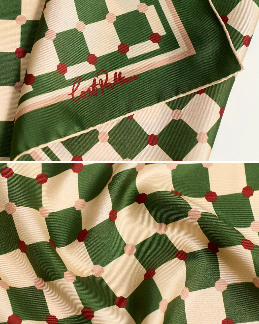 Checkerboard Silk Bandana Scarf - Green