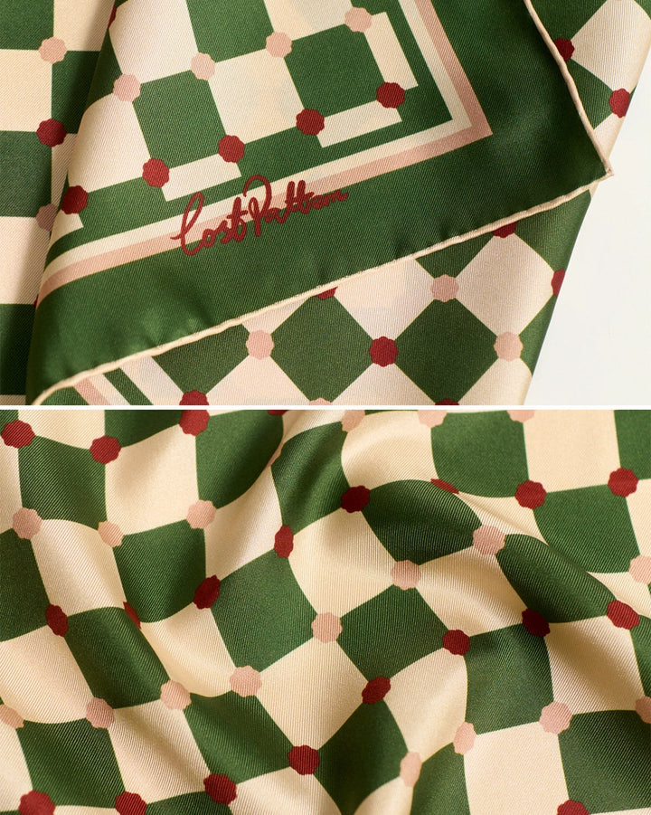 Checkerboard Silk Bandana Scarf - Green