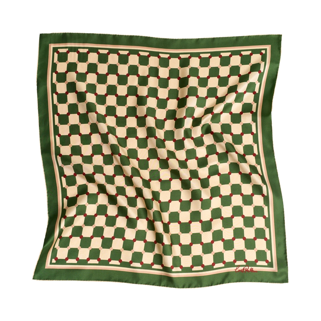 Checkerboard Silk Bandana Scarf - Green