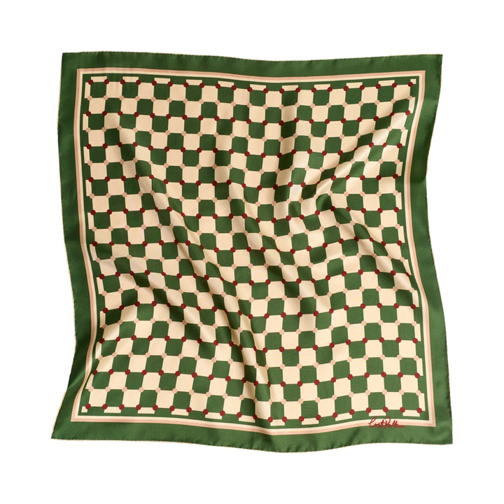 Checkerboard Silk Bandana Scarf - Green