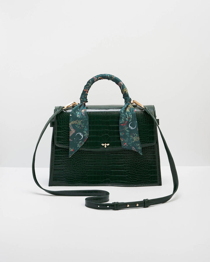 Eliza Top Handle Tote in Forest Green Croc