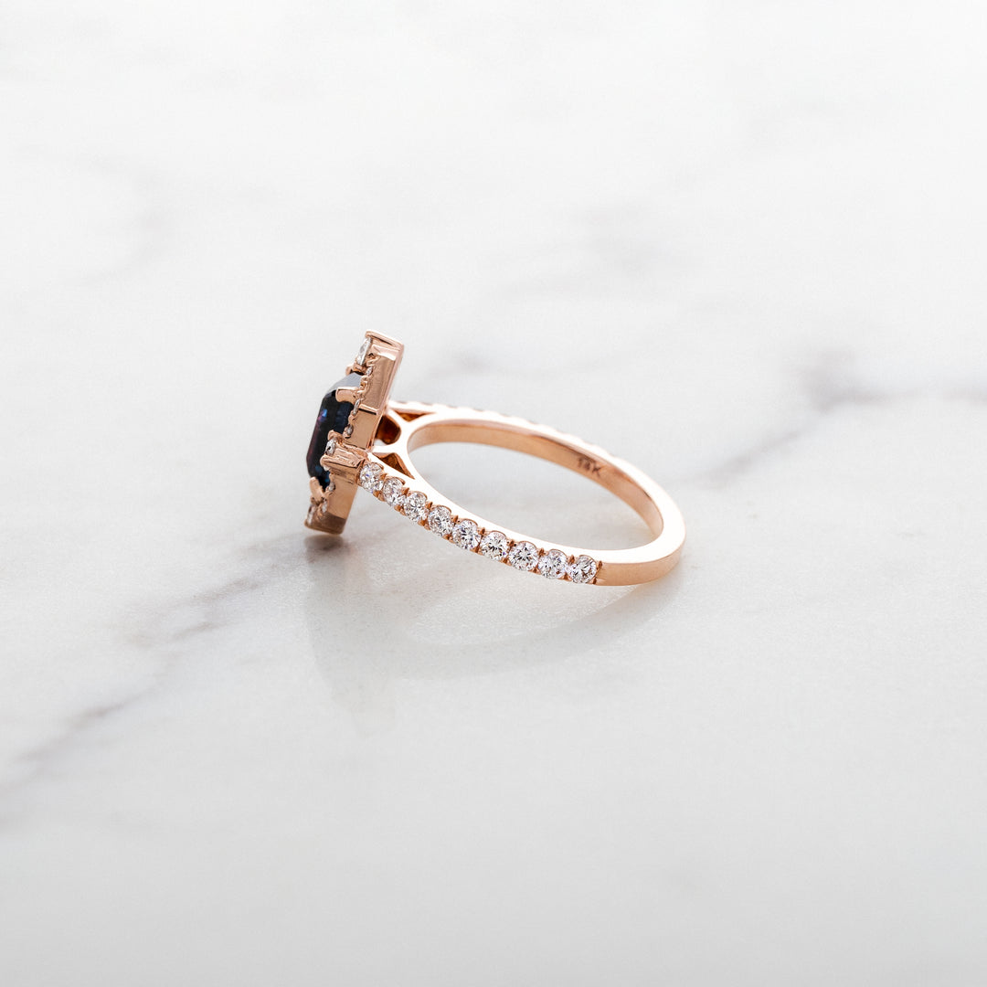 Midnight Bicolor Sapphire in Hexagonal Halo
