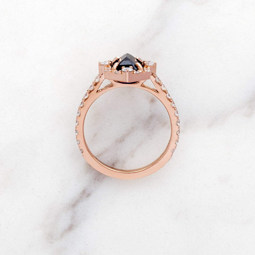 Midnight Bicolor Sapphire in Hexagonal Halo