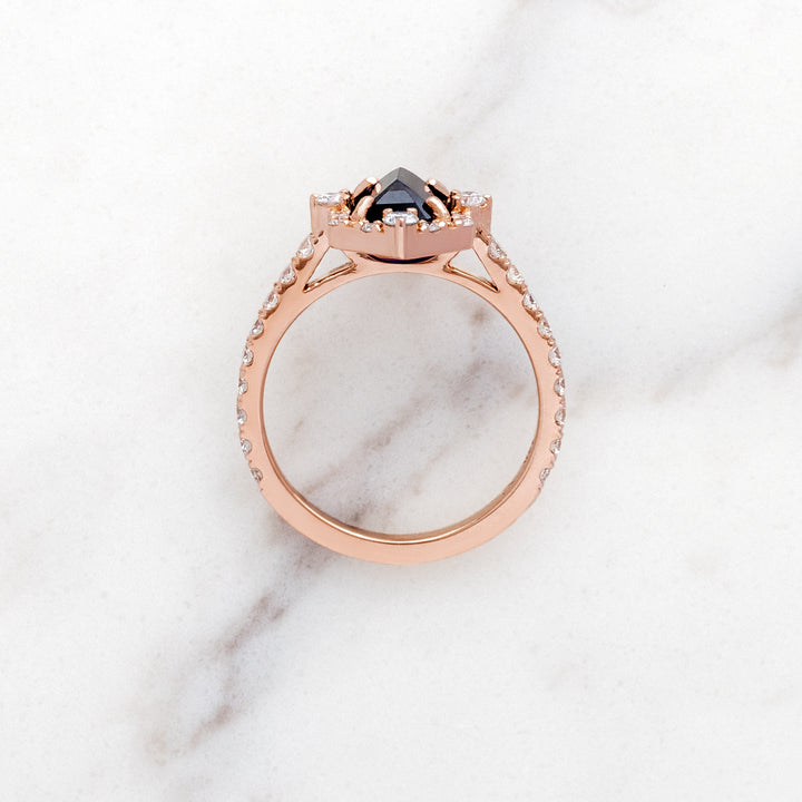Midnight Bicolor Sapphire in Hexagonal Halo