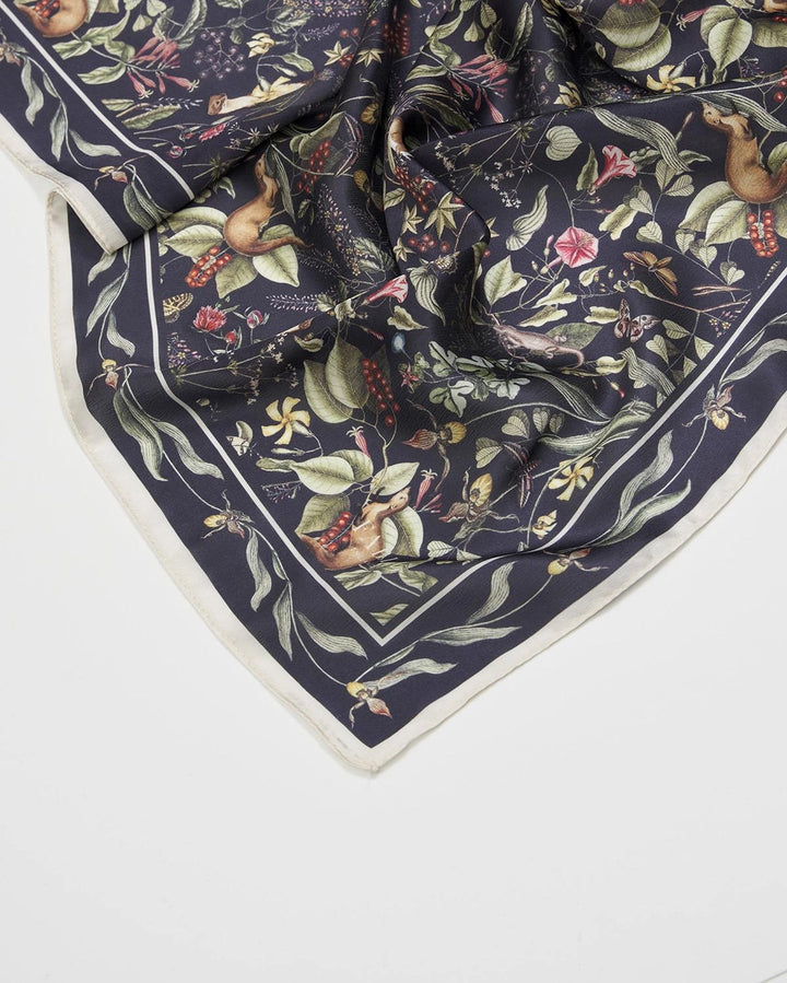 Fable Wolf Garden Navy Square Scarf