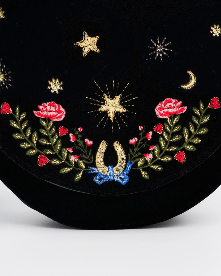 Fable Dove &  Floral Star Velvet Embroidered Saddle Bag