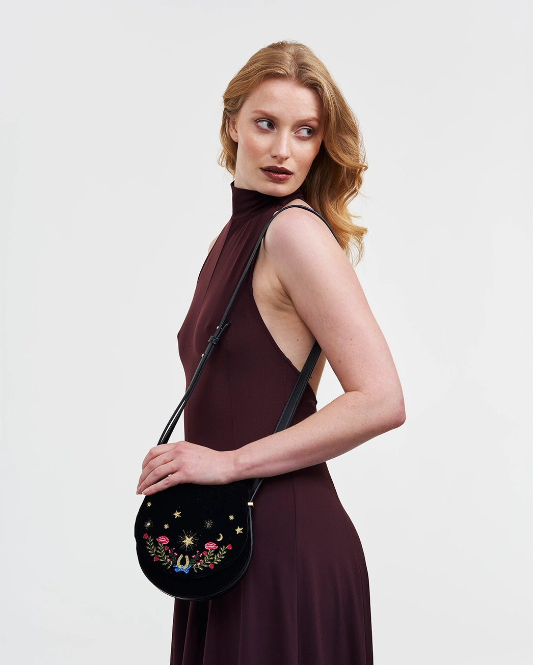 Fable Dove &  Floral Star Velvet Embroidered Saddle Bag