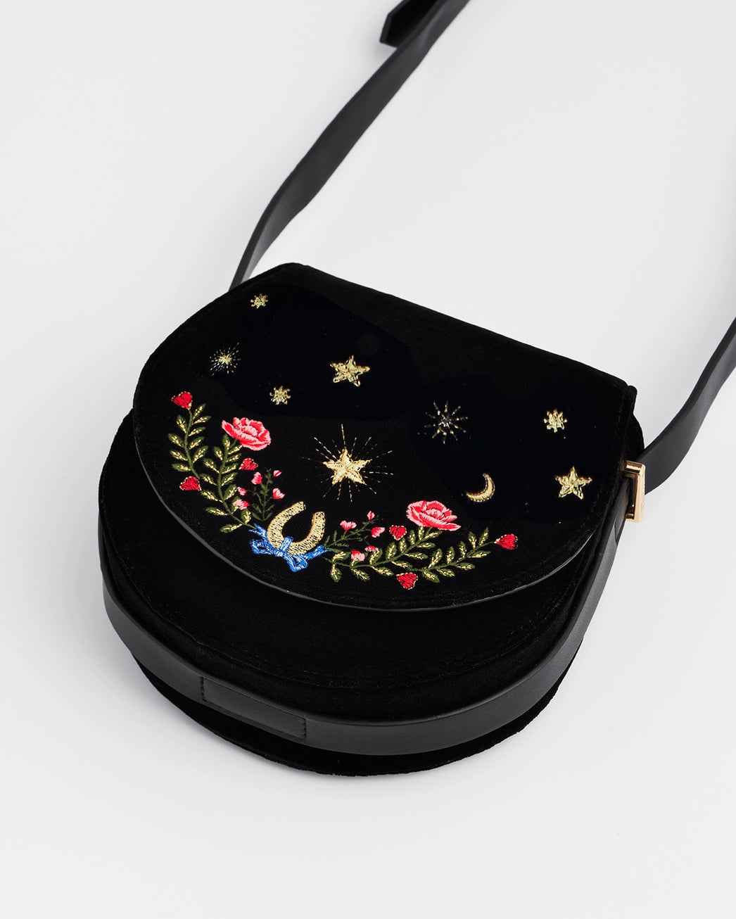 Fable Dove &  Floral Star Velvet Embroidered Saddle Bag