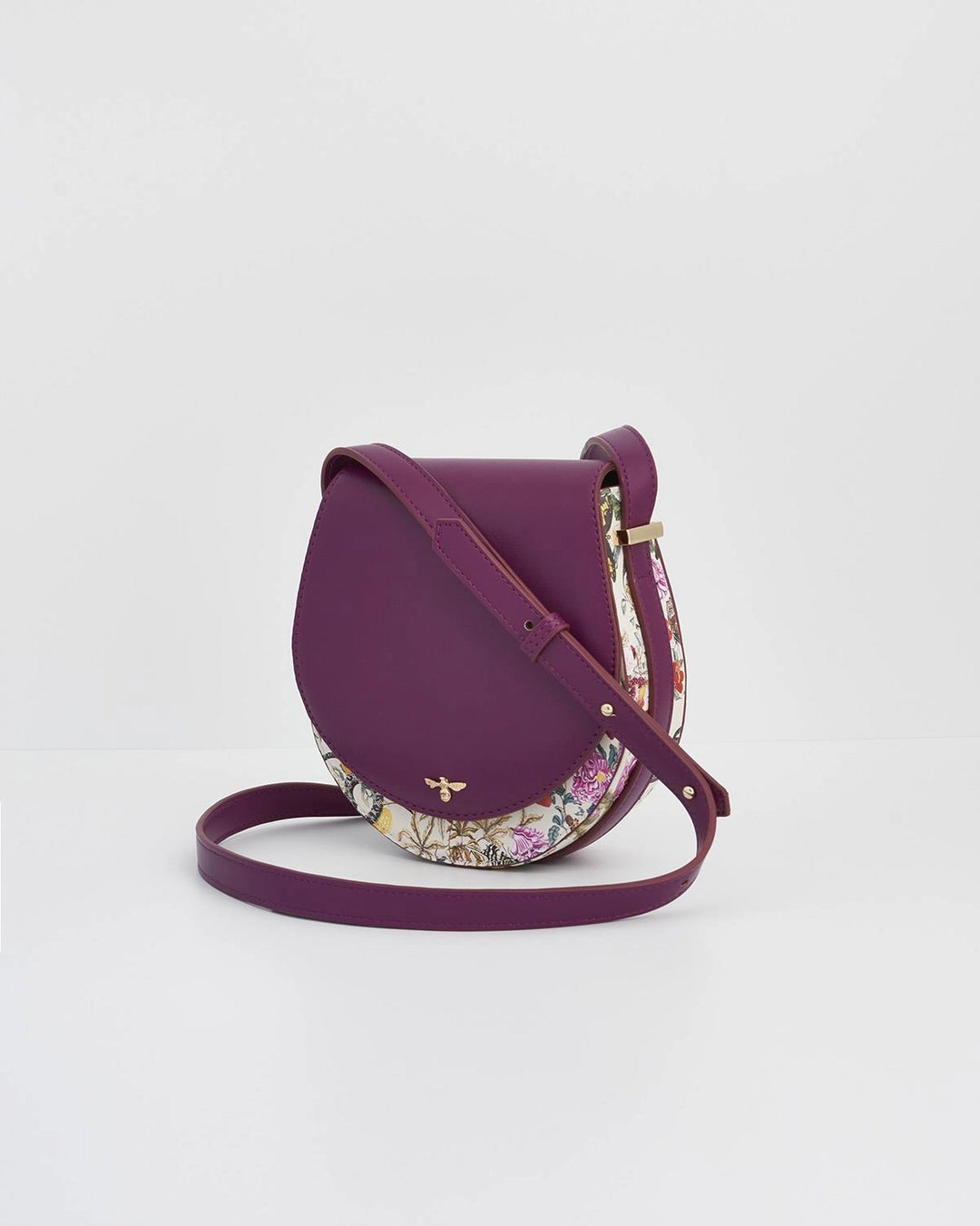 Fable Floral Engravings Plum Saddle Purse