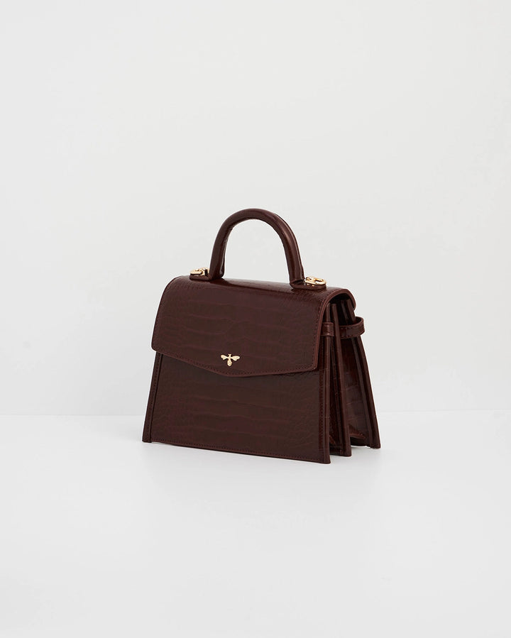 Eliza Small Top Handle Tote in Burgundy Croc