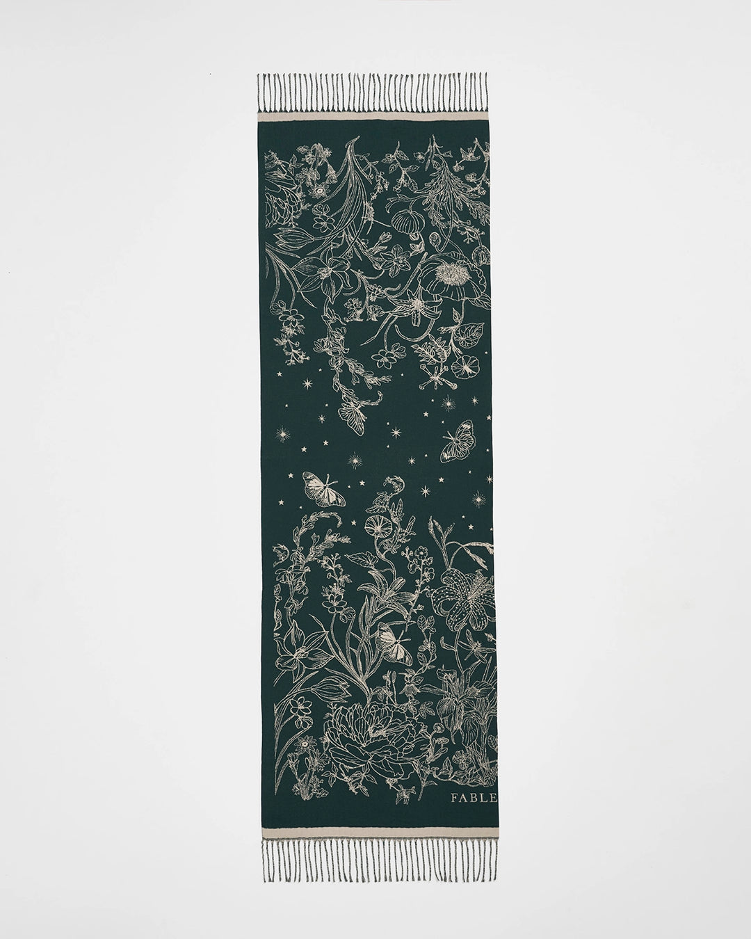 Midnight Garden Long Jacquard Scarf in Green