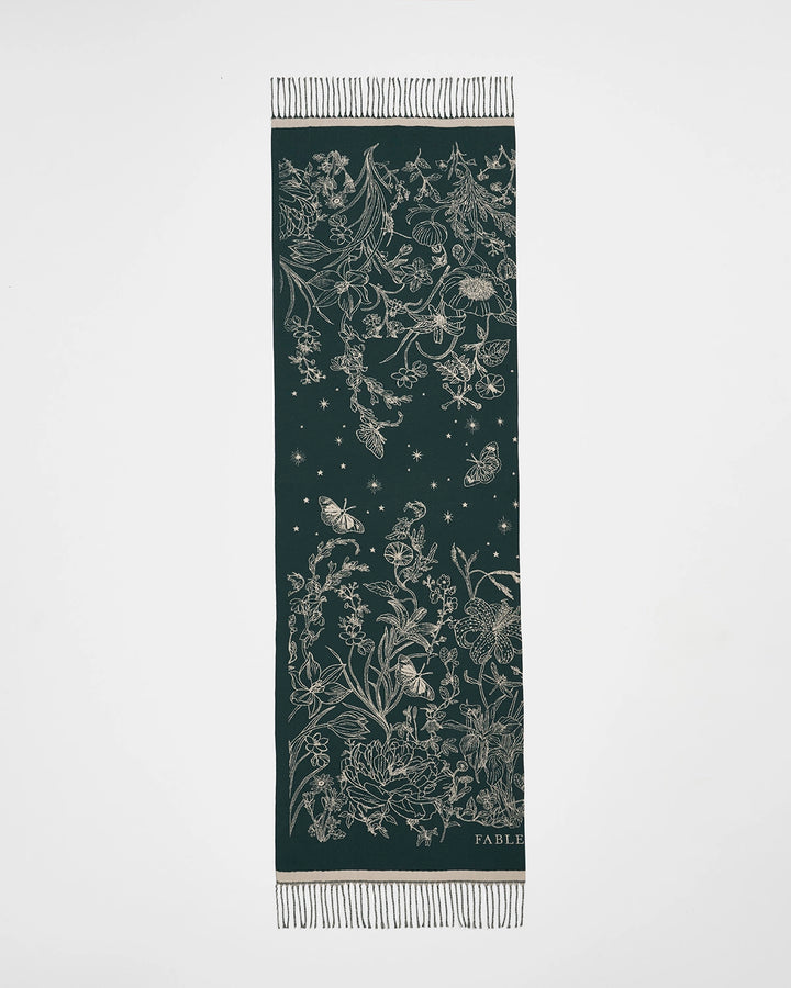 Midnight Garden Long Jacquard Scarf in Green