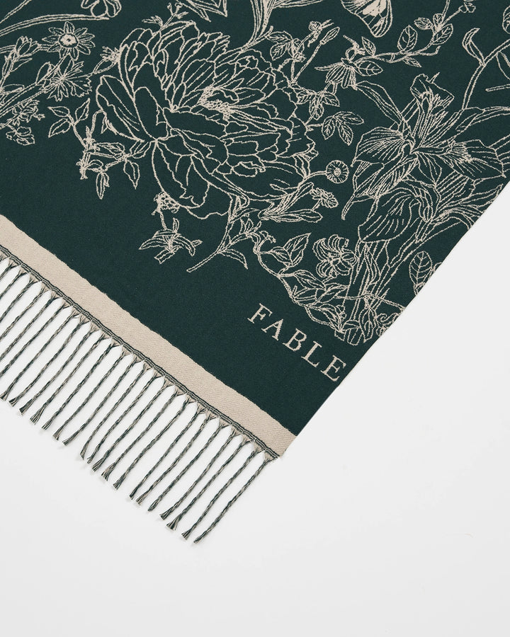 Midnight Garden Long Jacquard Scarf in Green