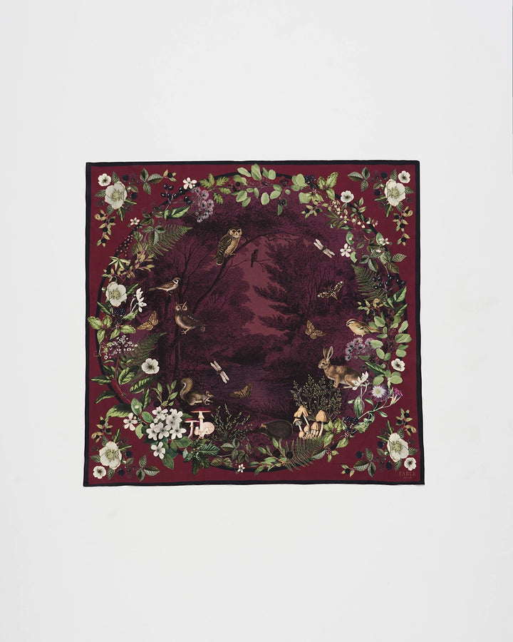 Orla Narrative Medium Square Scarf in Burgundy