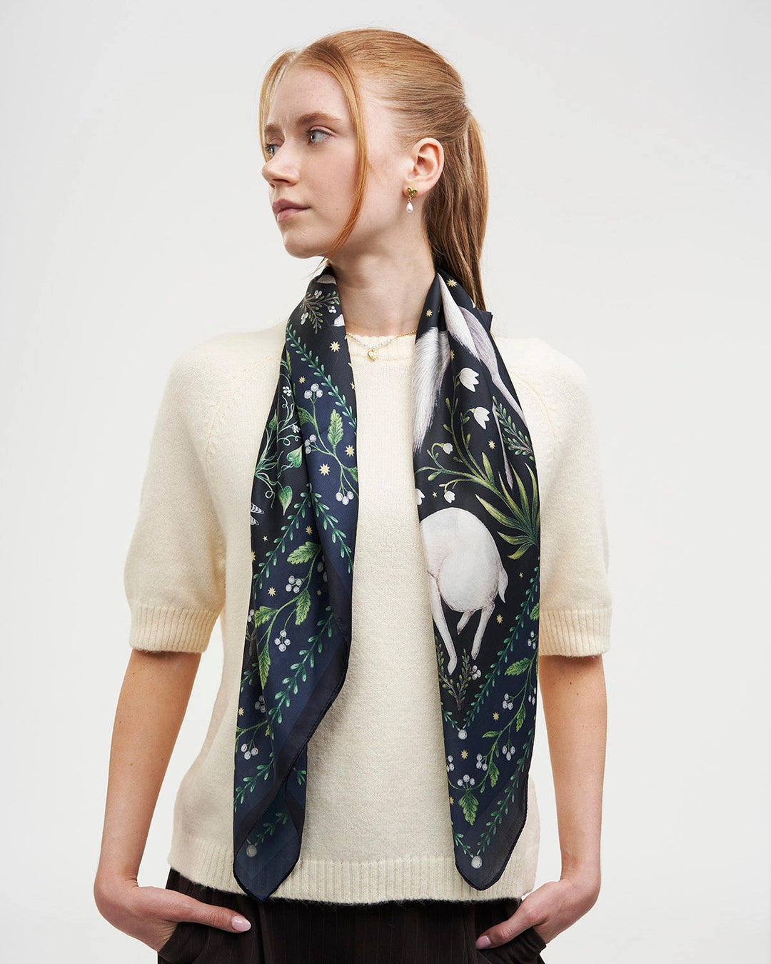 Niva Narrative Medium Square Scarf in Navy