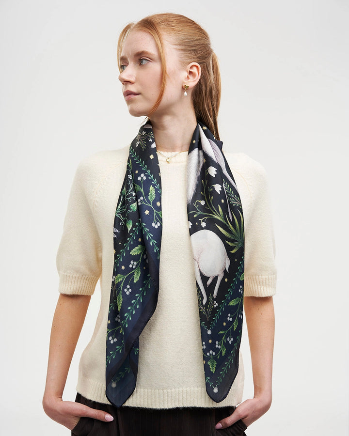Niva Narrative Medium Square Scarf in Navy