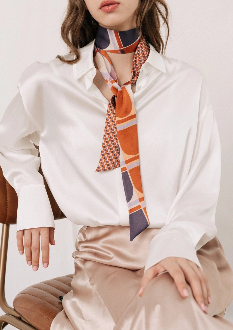 Modular Silk Skinny Scarf - Orange