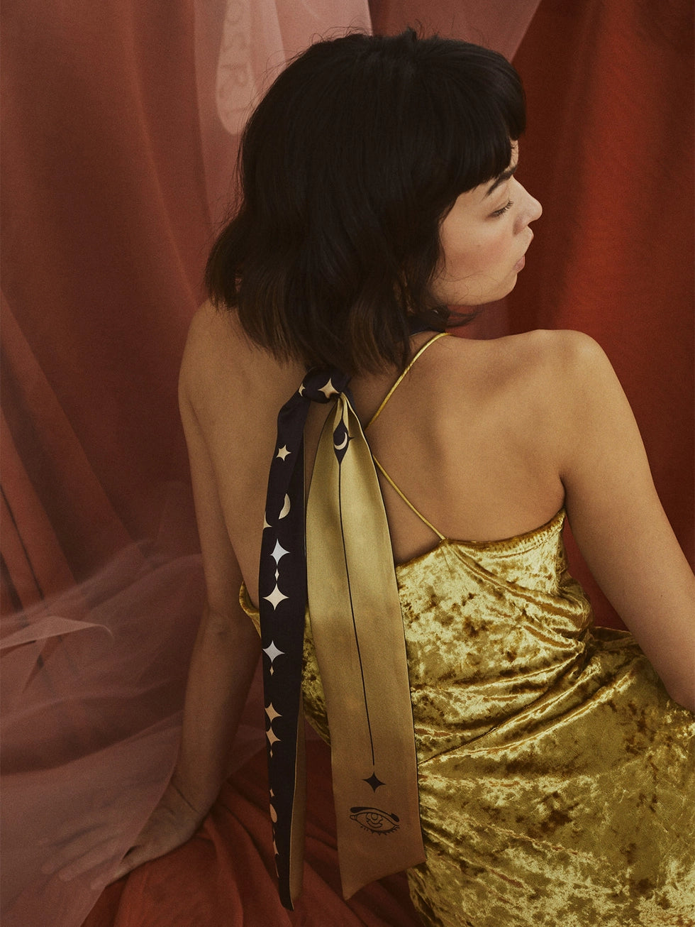 Moonlit Stars Silk Twilly Scarf