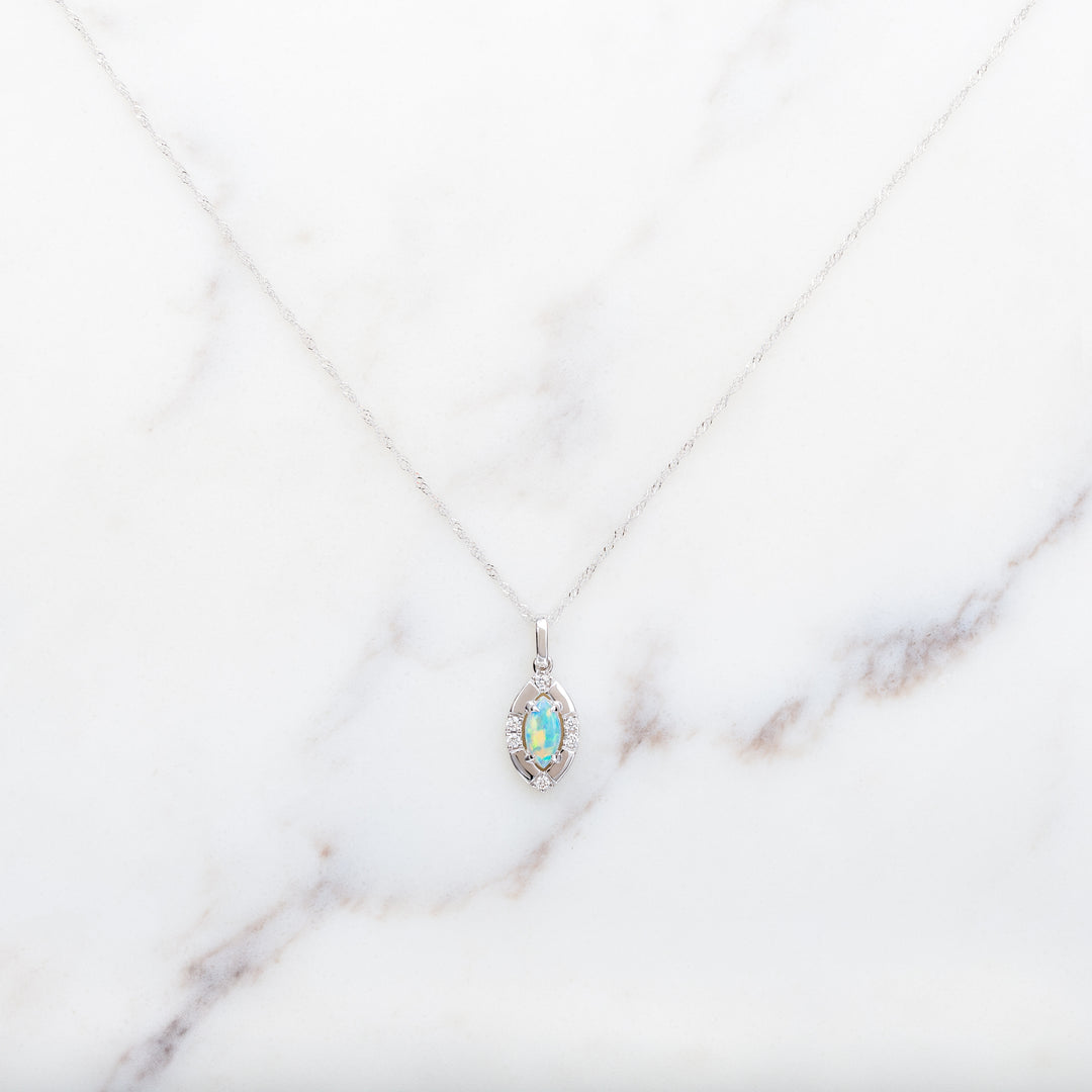Marquise Opal Frame Halo Necklace