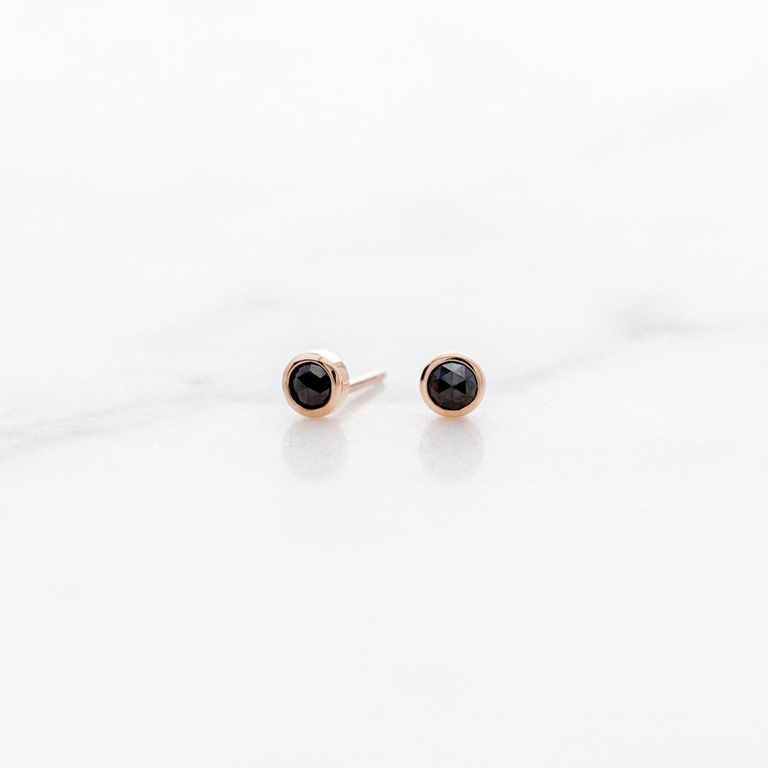 Petite Rose Cut Black Diamond Stud Earrings