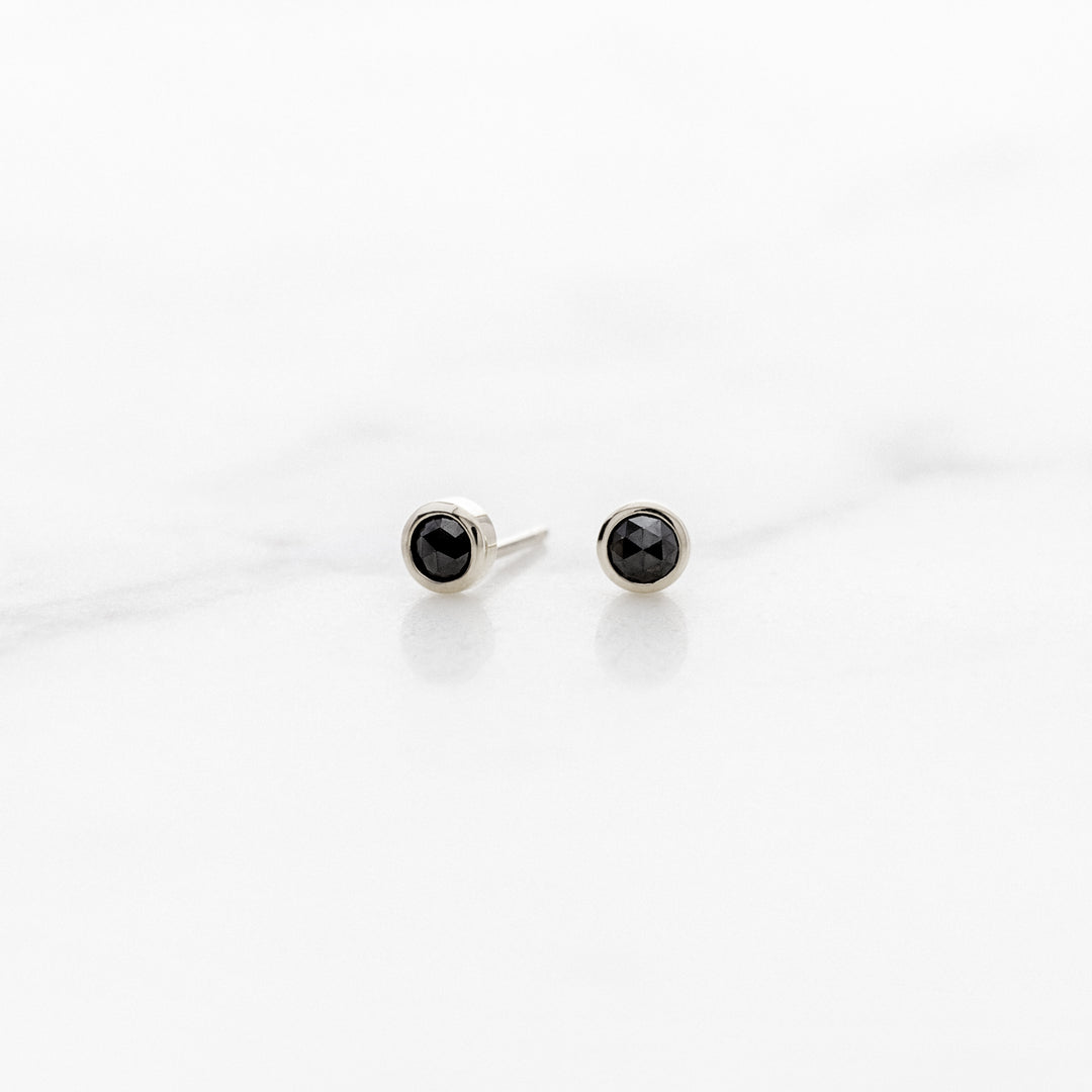 Petite Rose Cut Black Diamond Stud Earrings