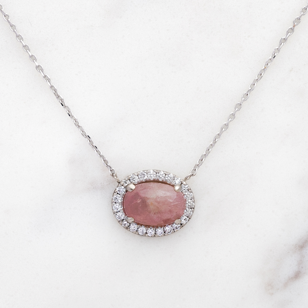 Pink Sapphire Rose Cut Halo Necklace