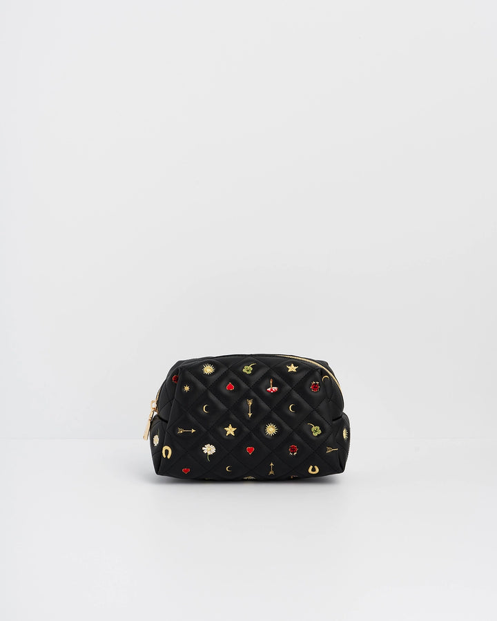 Fable Black Quilted Motif Embroidered Pouch