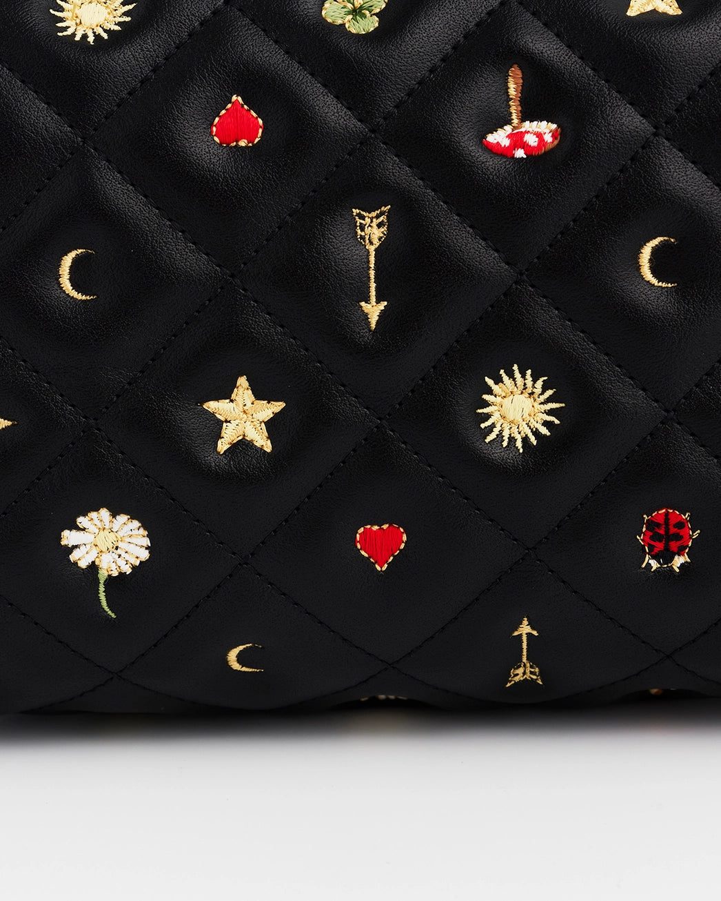 Fable Black Quilted Motif Embroidered Pouch