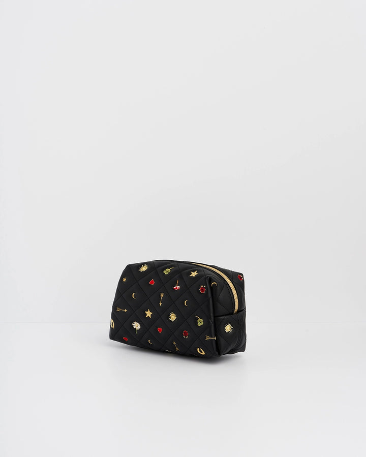Fable Black Quilted Motif Embroidered Pouch
