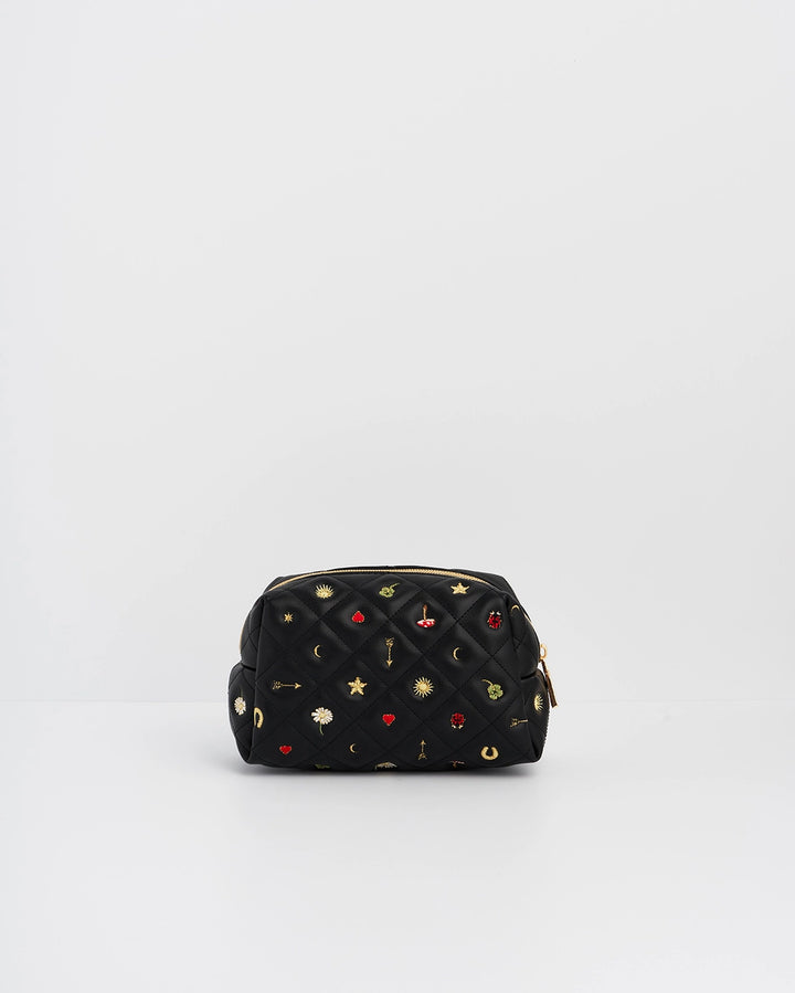 Fable Black Quilted Motif Embroidered Pouch