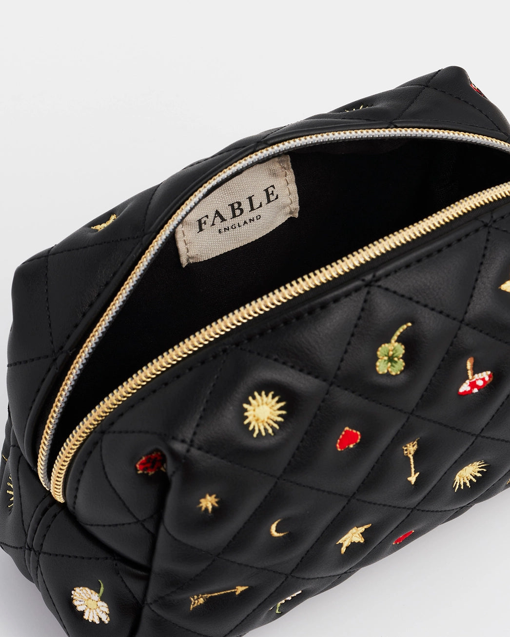 Fable Black Quilted Motif Embroidered Pouch