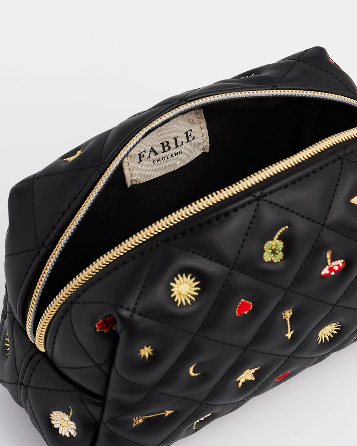 Fable Black Quilted Motif Embroidered Pouch