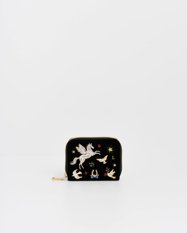 Fable Black Celestial Velvet Embroidered Purse