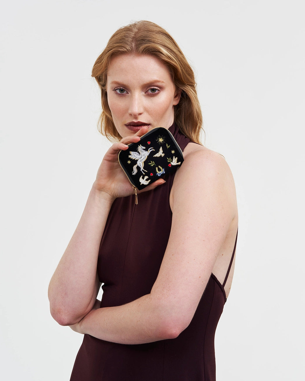 Fable Black Celestial Velvet Embroidered Purse