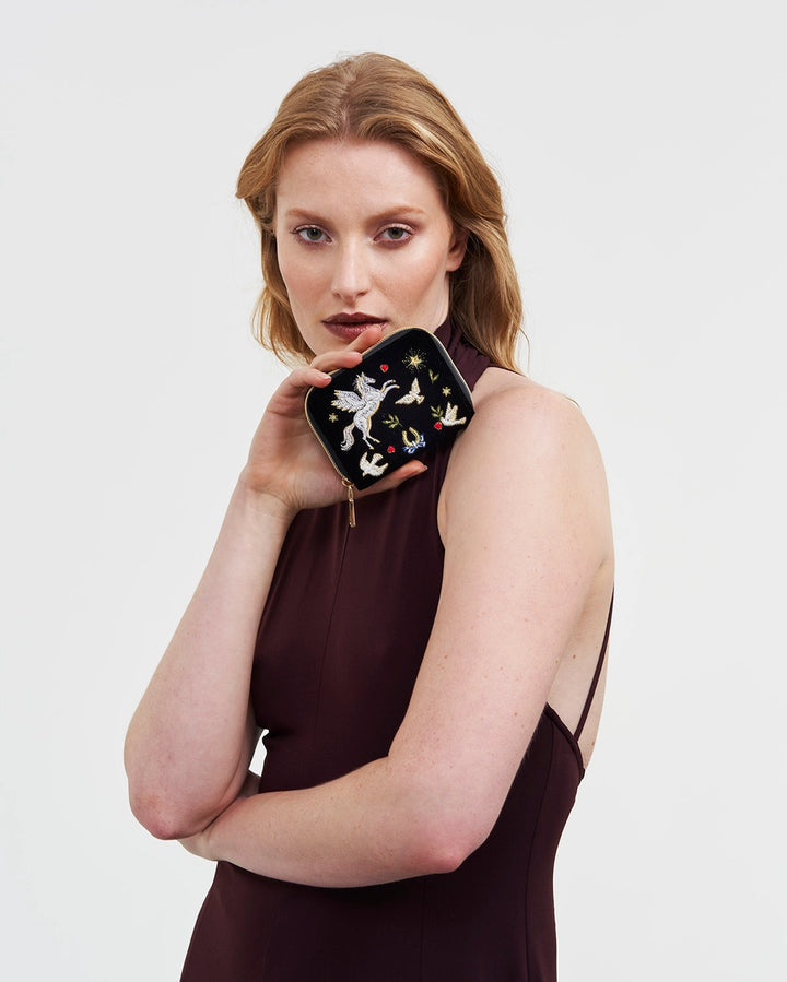 Fable Black Celestial Velvet Embroidered Purse